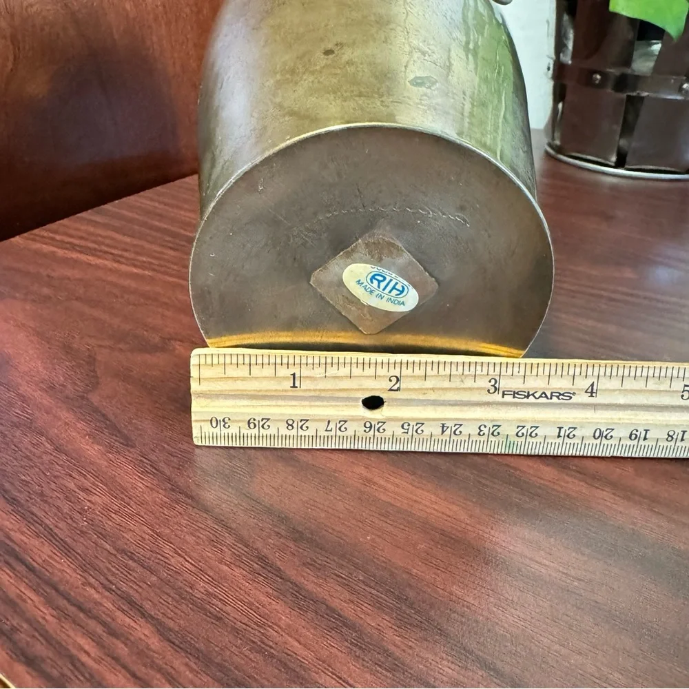 Vintage RIH Solid Brass, 8” Ring Handles Flower Vase, Flared Lip, Made In India